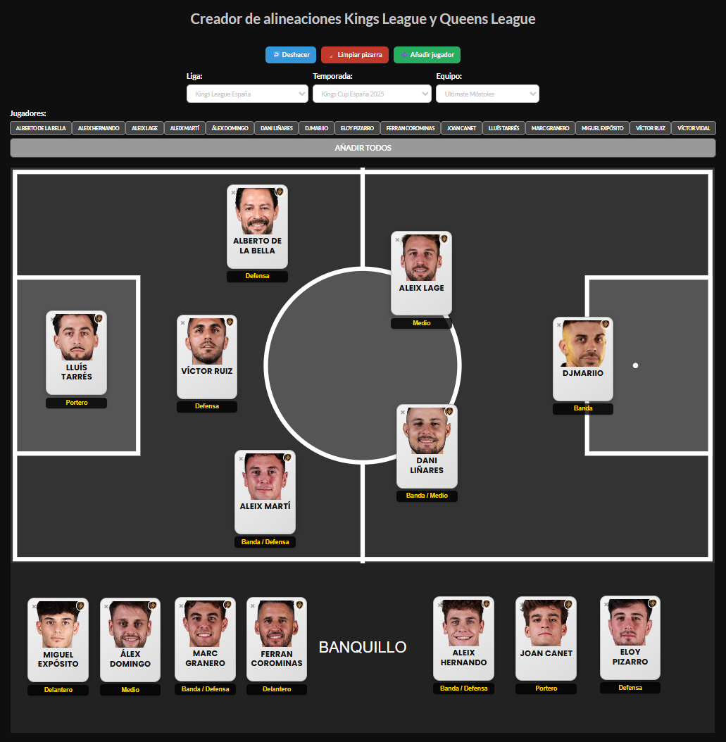Ya está disponible el Creador de alineaciones Kings League y Queens League